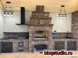 Барбекю комплекс в беседке Барбекю комплекс из кирпича ручной формовки Тандем